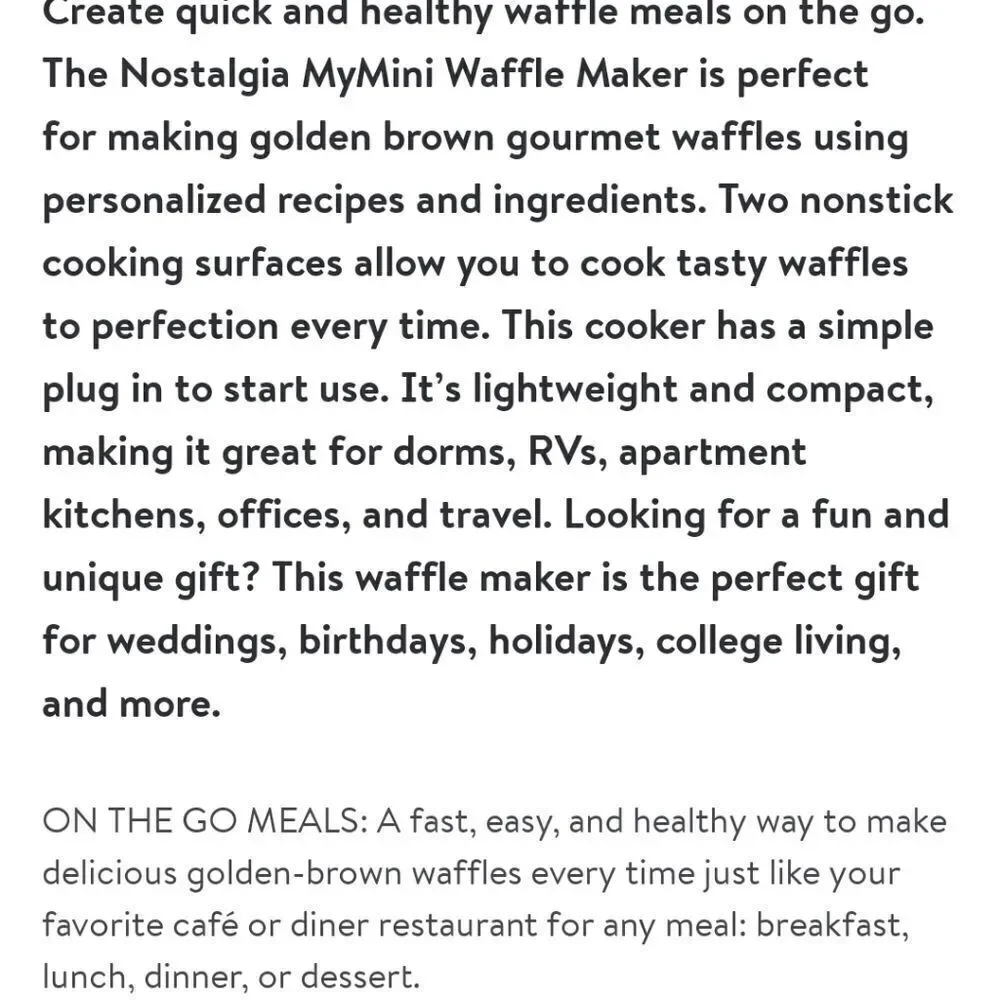 NEW NOSTALGIA MyMini Red Waffle Maker